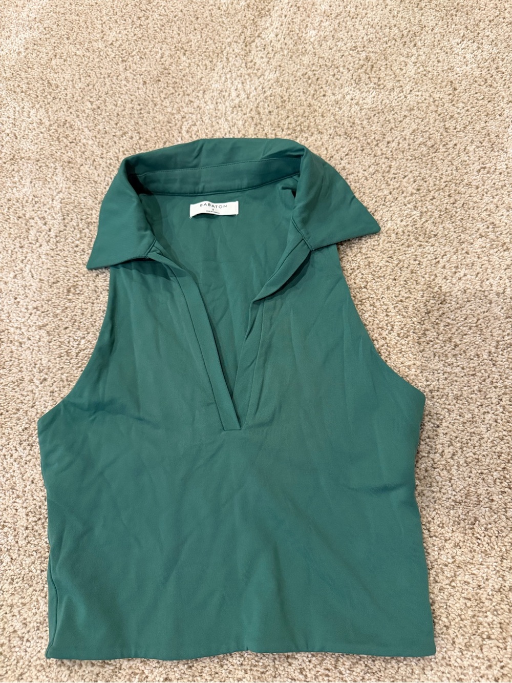 Aritzia Green Sleeveless Collared V-Neck Top
